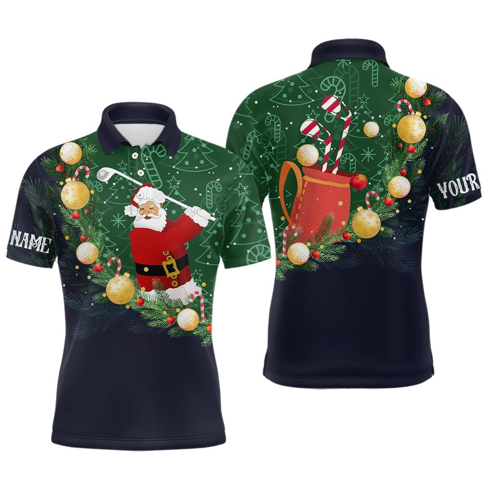 Golf Polo shirts, Santa Playing Golf Navy Mens Polo Shirts Christmas Golf Shirts For Men Best Golf Gifts