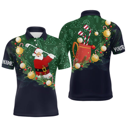 Golf Polo shirts, Santa Playing Golf Navy Mens Polo Shirts Christmas Golf Shirts For Men Best Golf Gifts