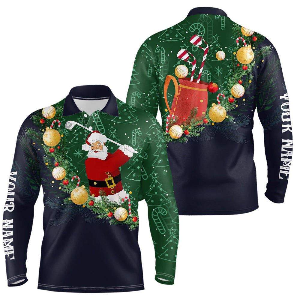 Golf Polo shirts, Santa Playing Golf Navy Mens Polo Shirts Christmas Golf Shirts For Men Best Golf Gifts