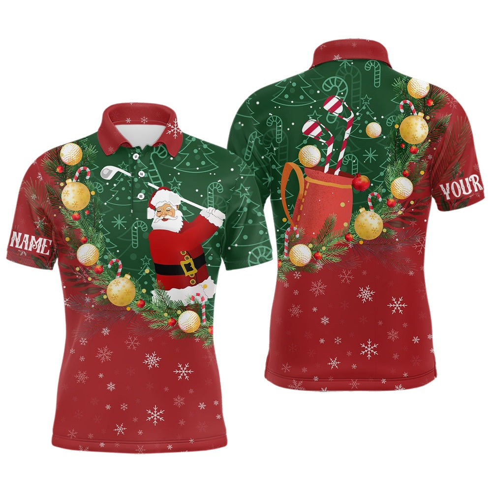Golf Polo shirts, Santa Playing Golf Red Green Christmas Mens Golf Polo Shirt Custom Golf Shirts For Men Golf Gifts