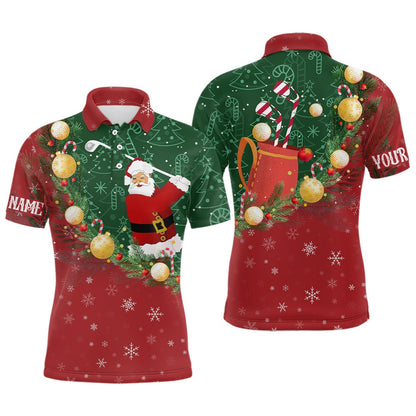 Golf Polo shirts, Santa Playing Golf Red Green Christmas Mens Golf Polo Shirt Custom Golf Shirts For Men Golf Gifts
