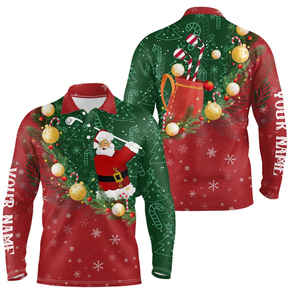 Golf Polo shirts, Santa Playing Golf Red Green Christmas Mens Golf Polo Shirt Custom Golf Shirts For Men Golf Gifts