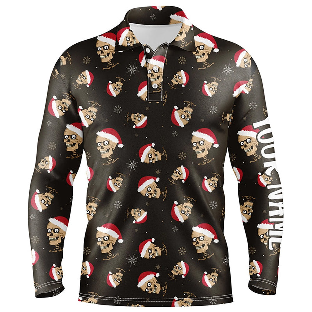 Golf Polo shirts, Santa Skull Golf Mens Polo Shirts Custom Name Christmas Golf Shirts For Men Funny Golf Gifts
