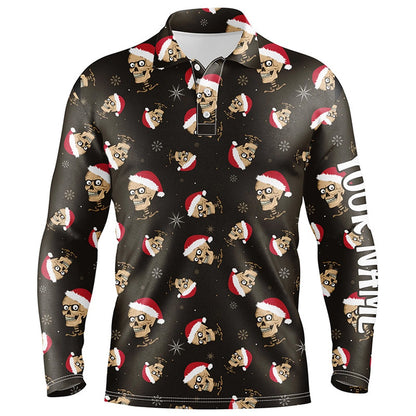 Golf Polo shirts, Santa Skull Golf Mens Polo Shirts Custom Name Christmas Golf Shirts For Men Funny Golf Gifts