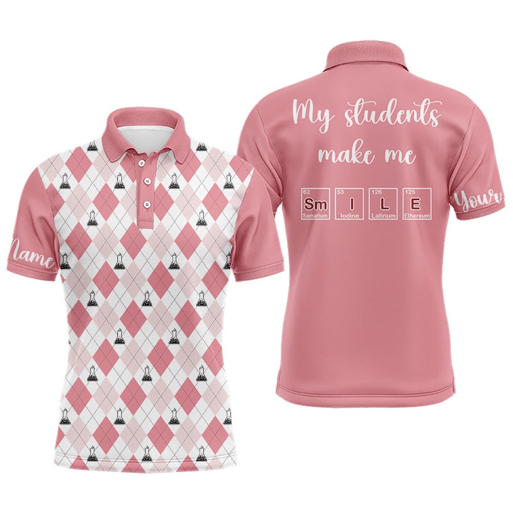 Golf Polo shirts, Science Pink Argyle Pattern, My Students Make Me Smile Men D Polo Shirt Golf Shirt For Men