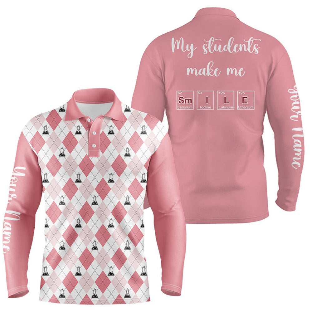 Golf Polo shirts, Science Pink Argyle Pattern, My Students Make Me Smile Men D Polo Shirt Golf Shirt For Men