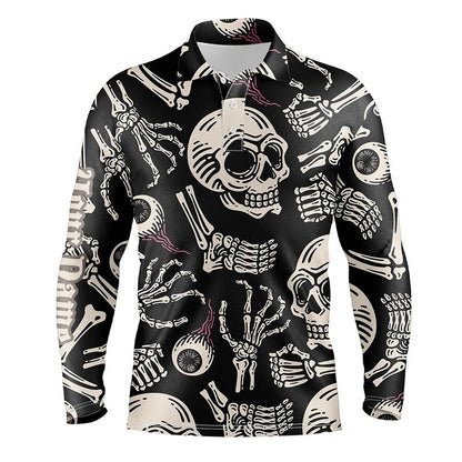 Golf Polo shirts, Skull Bone Pattern Mens Golf Polo Shirt Custom Men'S Golf Shirts, Best Golf Gifts For Men