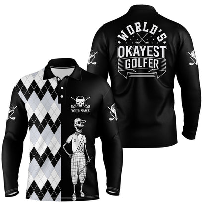 Golf Polo shirts, Skull Funny Golf Custom Name Polo Shirt Black & White Argyle Golf Shirts For Men