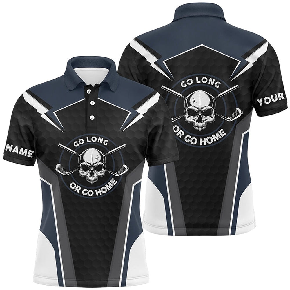 Golf Polo shirts, Skull Golf Shirts For Mens, Navy Skull Custom Name Mens Golf Shirt, Golf Polo Shirts For Men