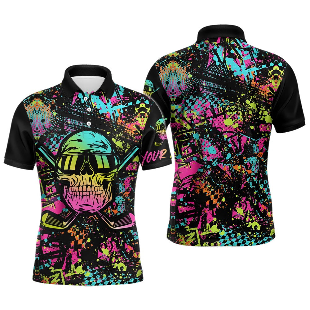 Golf Polo shirts, Skull Graffiti Mens Golf Polo Shirts, Custom Colorful Skull Golf Shirts For Men, Best Golf Gifts