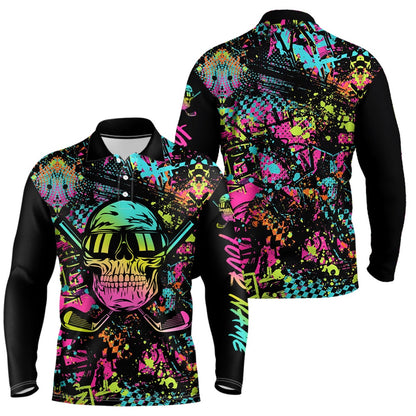 Golf Polo shirts, Skull Graffiti Mens Golf Polo Shirts, Custom Colorful Skull Golf Shirts For Men, Best Golf Gifts