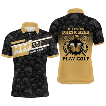 Golf Polo shirts, Skull I Drink Beer And Play Golf Personalized Argyle Golf Polo Shirts For Men Gift For Golf Lovers