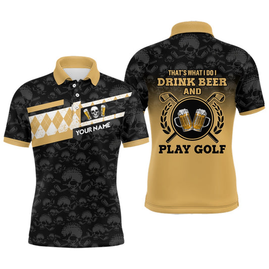 Golf Polo shirts, Skull I Drink Beer And Play Golf Personalized Argyle Golf Polo Shirts For Men Gift For Golf Lovers