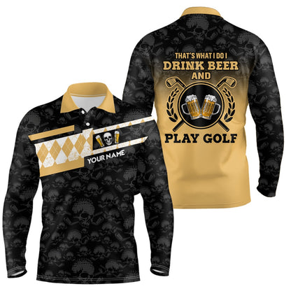 Golf Polo shirts, Skull I Drink Beer And Play Golf Personalized Argyle Golf Polo Shirts For Men Gift For Golf Lovers