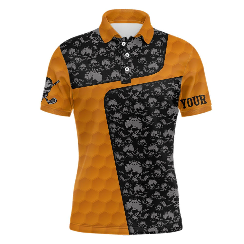Golf Polo shirts, Skull Orange Golf Ball Pattern Mens Polo Shirt Custom Golf Shirts For Men Halloween Golf Gifts