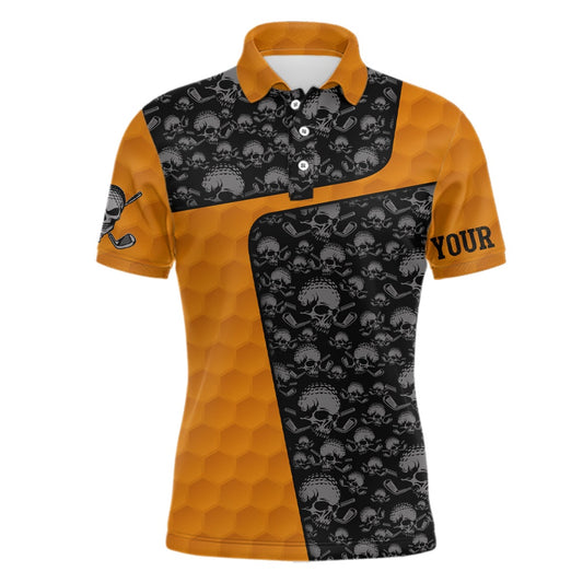 Golf Polo shirts, Skull Orange Golf Ball Pattern Mens Polo Shirt Custom Golf Shirts For Men Halloween Golf Gifts