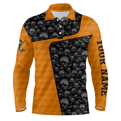 Golf Polo shirts, Skull Orange Golf Ball Pattern Mens Polo Shirt Custom Golf Shirts For Men Halloween Golf Gifts