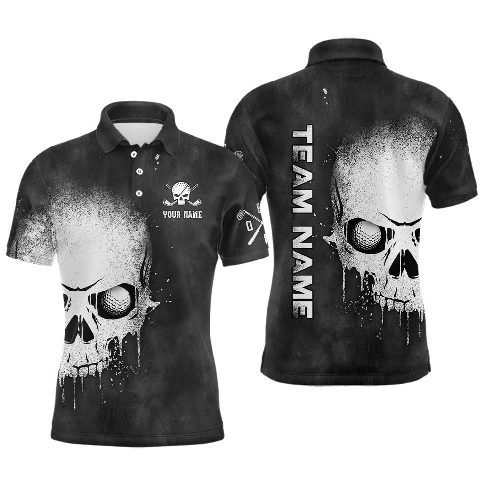 Golf Polo shirts, Smoke Skull Black White Mens Golf Polo Shirts Custom Scary Golf Shirts For Men Golf Gifts