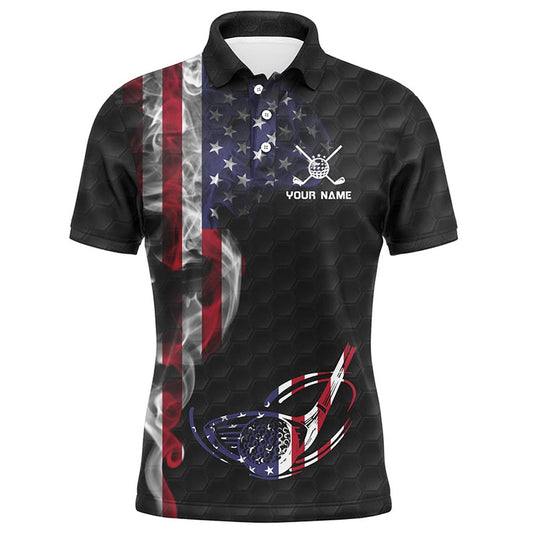 Golf Polo shirts, Smoky American Flag Mens Golf Polo Shirts Custom Patriotic Golf Tops For Men Golf Pattern Shirt