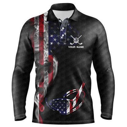 Golf Polo shirts, Smoky American Flag Mens Golf Polo Shirts Custom Patriotic Golf Tops For Men Golf Pattern Shirt