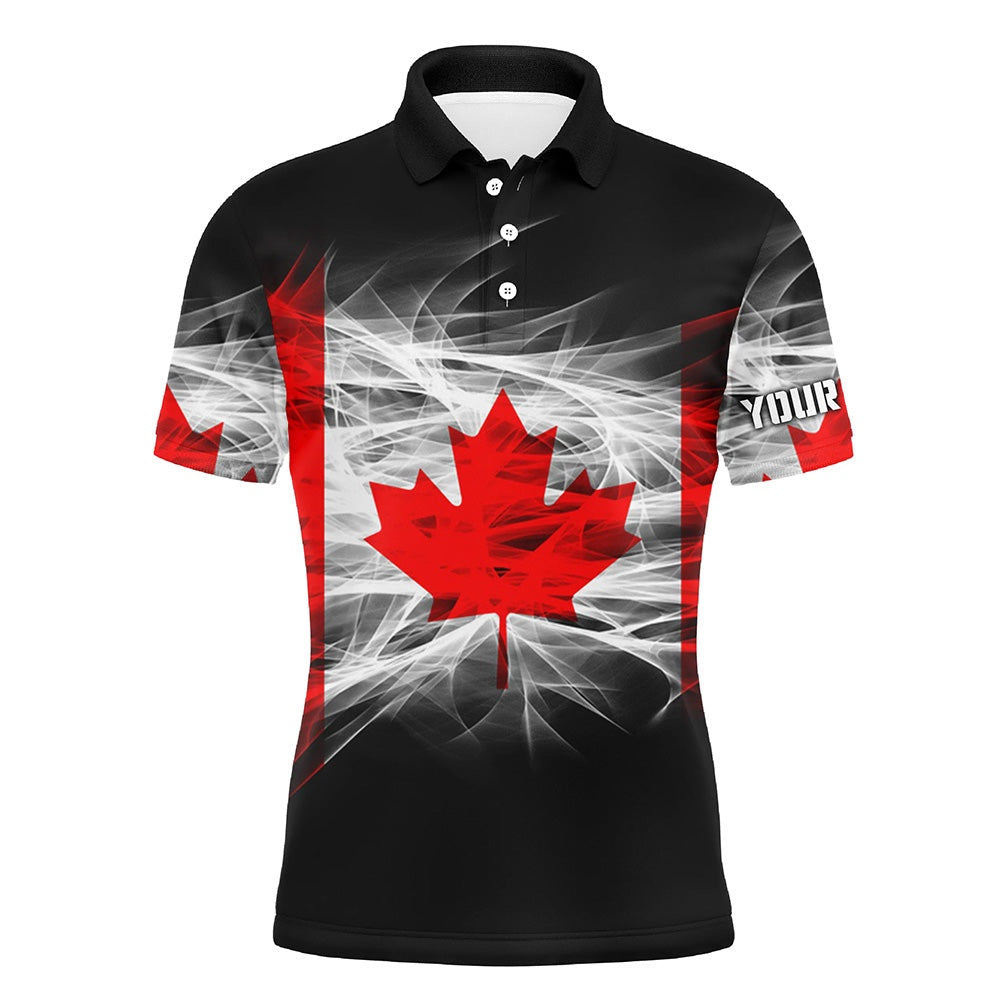 Golf Polo shirts, Smoky Canada Flag Mens Golf Polo Shirts Custom Name Patriotic Golf Shirts For Men Golf Gifts