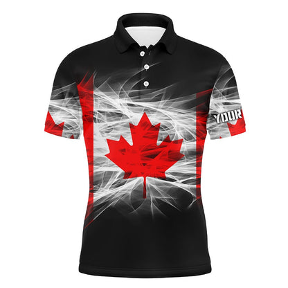 Golf Polo shirts, Smoky Canada Flag Mens Golf Polo Shirts Custom Name Patriotic Golf Shirts For Men Golf Gifts