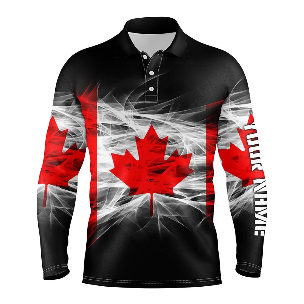 Golf Polo shirts, Smoky Canada Flag Mens Golf Polo Shirts Custom Name Patriotic Golf Shirts For Men Golf Gifts
