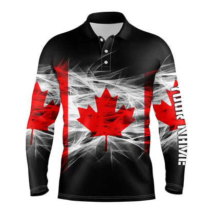 Golf Polo shirts, Smoky Canada Flag Mens Golf Polo Shirts Custom Name Patriotic Golf Shirts For Men Golf Gifts