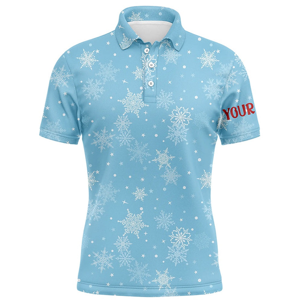 Golf Polo shirts, Snowflakes In Blue Christmas Mens Golf Polo Shirts Customized Winter Holiday Golf Gifts For Men