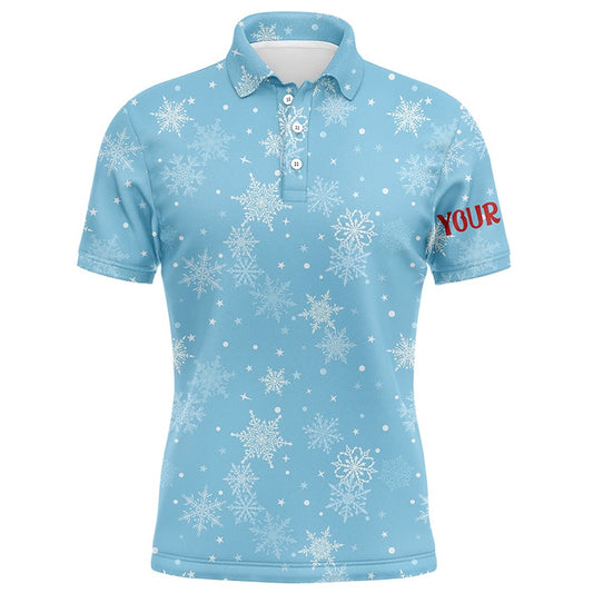 Golf Polo shirts, Snowflakes In Blue Christmas Mens Golf Polo Shirts Customized Winter Holiday Golf Gifts For Men