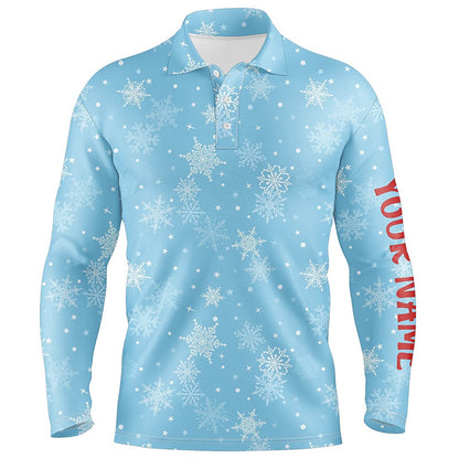 Golf Polo shirts, Snowflakes In Blue Christmas Mens Golf Polo Shirts Customized Winter Holiday Golf Gifts For Men