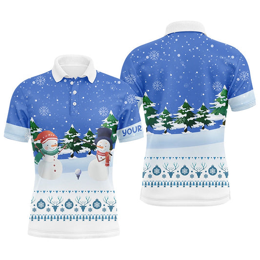 Golf Polo shirts, Snowman Blue Christmas Mens Golf Polo Shirt Custom Golf Shirts For Men Winter Holiday Golf Gifts