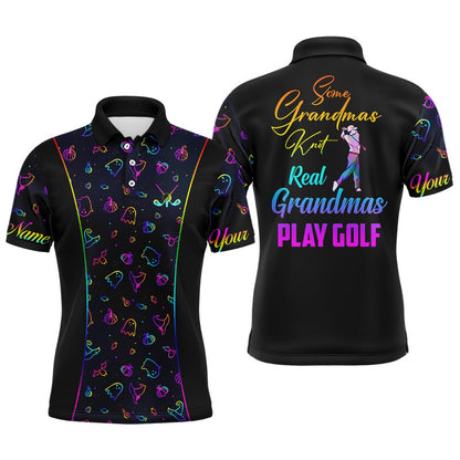 Golf Polo shirts, Some Grandmas Knit Real Grandmas Play Golf Mens Polo Shirt, Colorful Halloween Golf Shirts For Men