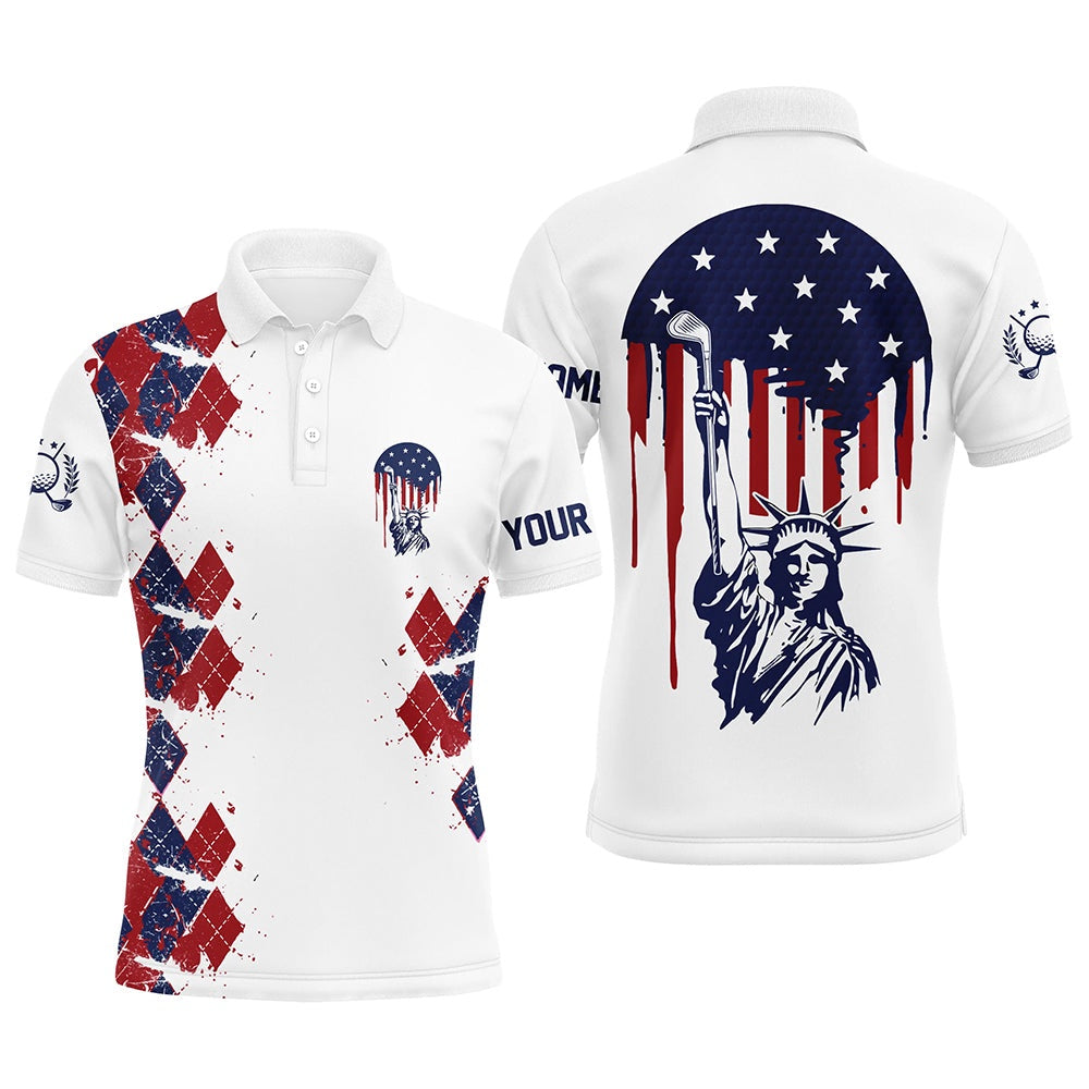 Golf Polo shirts, Statue Of Liberty Th Of July American Flag Argyle Mens Golf Polos Patriotic Golf Shirts For Men