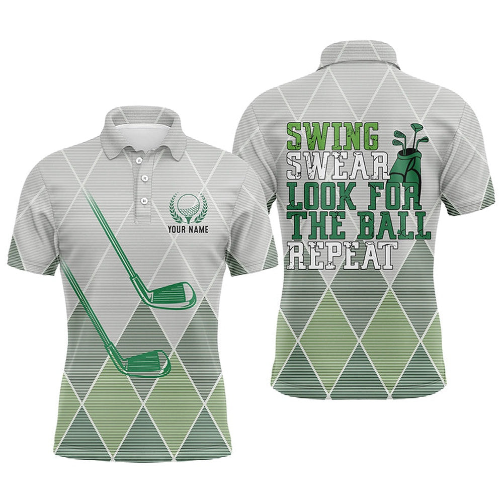 Golf Polo shirts, Swing Swear Look For The Ball Repeat Green Geometric Golf Clubs Mens Polo Shirt Men Golf Tops