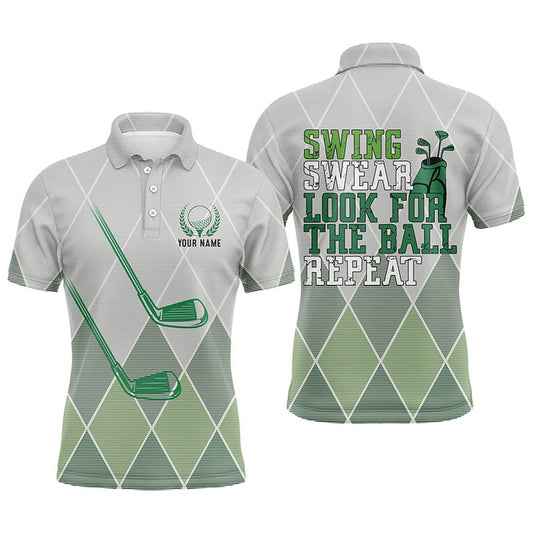 Golf Polo shirts, Swing Swear Look For The Ball Repeat Green Geometric Golf Clubs Mens Polo Shirt Men Golf Tops
