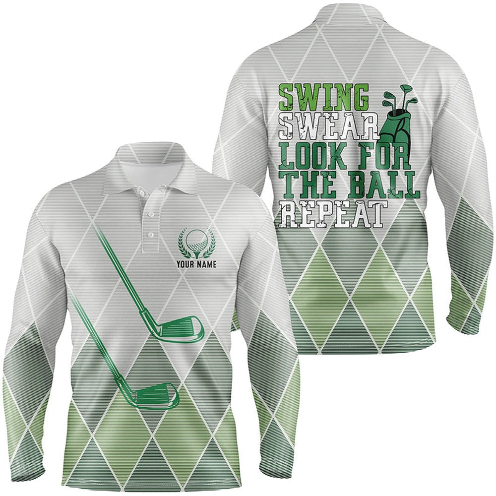 Golf Polo shirts, Swing Swear Look For The Ball Repeat Green Geometric Golf Clubs Mens Polo Shirt Men Golf Tops