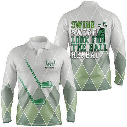Golf Polo shirts, Swing Swear Look For The Ball Repeat Green Geometric Golf Clubs Mens Polo Shirt Men Golf Tops