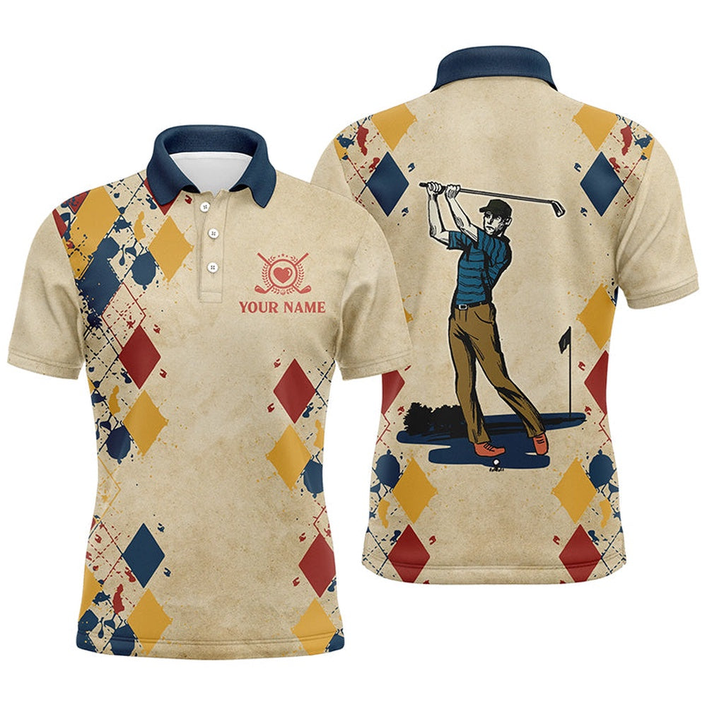 Golf Polo shirts, Swing Swear Repeat Vintage Argyle Mens Golf Polo Shirt Golf Shirts For Men Golf Tops