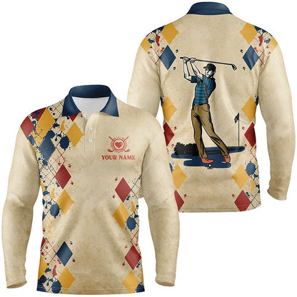 Golf Polo shirts, Swing Swear Repeat Vintage Argyle Mens Golf Polo Shirt Golf Shirts For Men Golf Tops