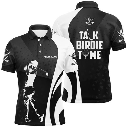 Golf Polo shirts, Talk Birdie To Me Black White Golf Mens Polo Shirts Custom Geometric Cool Golf Shirts For Men