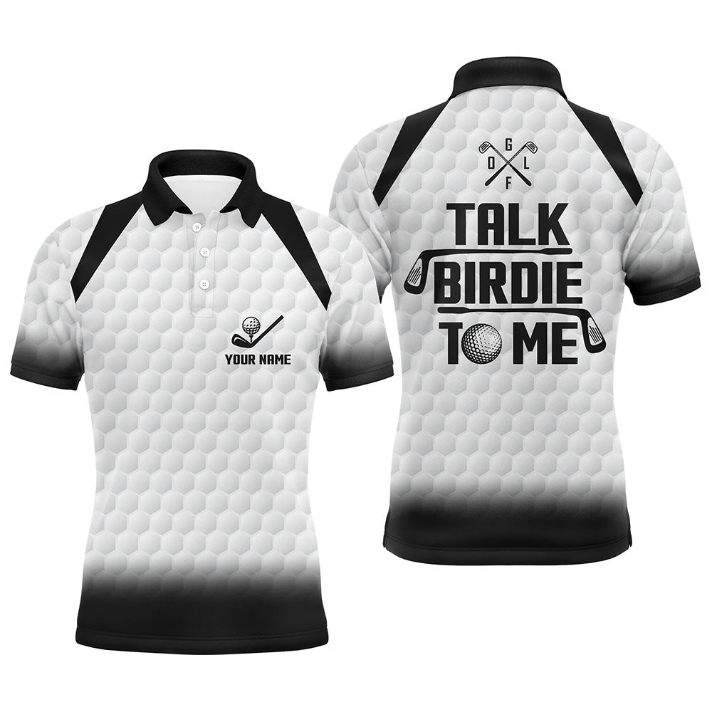 Golf Polo shirts, Talk Birdie To Me Mens Golf Polo Shirt, Black And White Golf Shirts For Men, Cool Golf Gifts