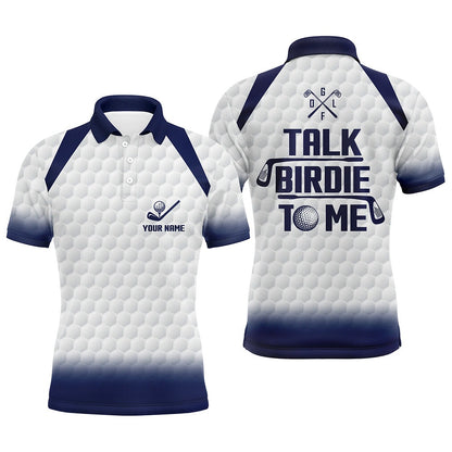 Golf Polo shirts, Talk Birdie To Me Mens Golf Polo Shirt Blue White Golf Shirts For Men Cool Golf Gifts