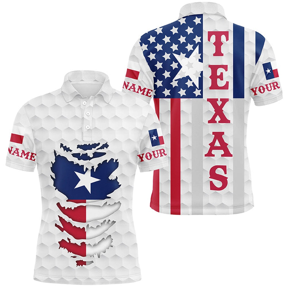 Golf Polo shirts, Texas American Flag Mens Golf Polo Shirts Custom White Golf Ball Skin Patriot Golf Apparel For Men