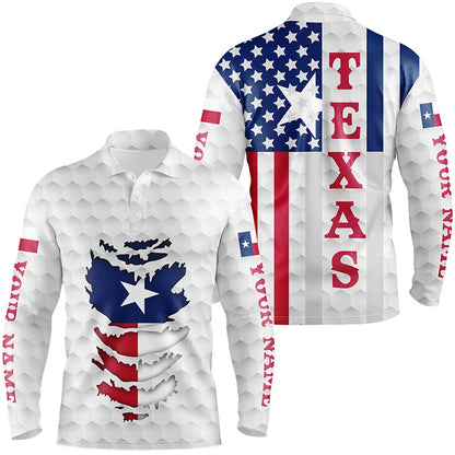 Golf Polo shirts, Texas American Flag Mens Golf Polo Shirts Custom White Golf Ball Skin Patriot Golf Apparel For Men
