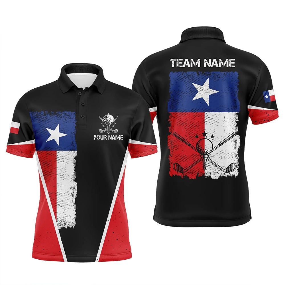 Golf Polo shirts, Texas Flag Black Mens Golf Polo Shirts, Custom Patriotic Golf Shirts For Men, Vintage Golf Gifts