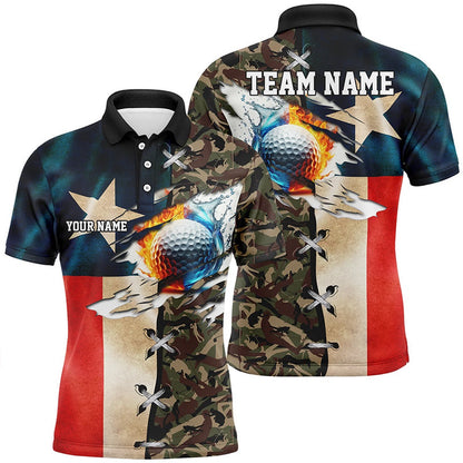 Golf Polo shirts, Texas Flag Camo Mens Golf Polo Shirts Custom Fire Water Golf Ball Team Golf Shirts