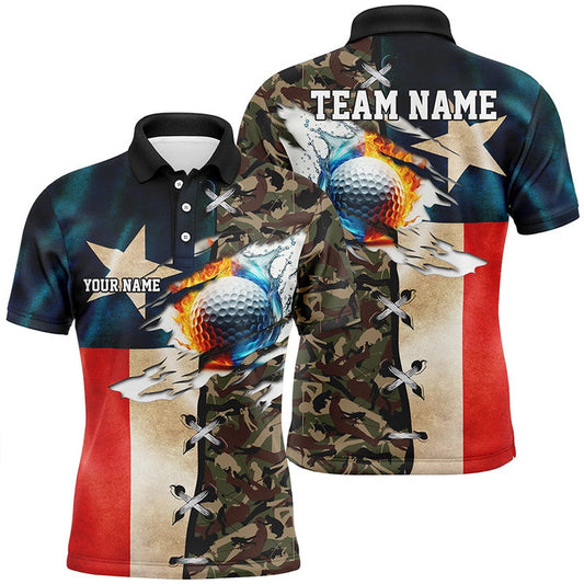 Golf Polo shirts, Texas Flag Camo Mens Golf Polo Shirts Custom Fire Water Golf Ball Team Golf Shirts
