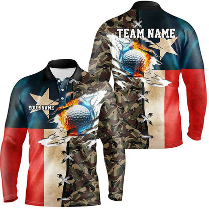 Golf Polo shirts, Texas Flag Camo Mens Golf Polo Shirts Custom Fire Water Golf Ball Team Golf Shirts
