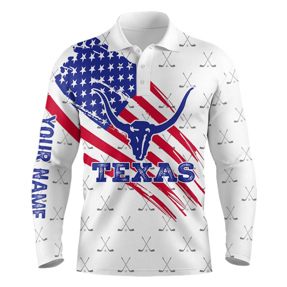 Golf Polo shirts, Texas Flag Longhorn Mens Golf Polo Shirts, Custom Patriotic Golf Shirts For Men, Best Golf Gifts